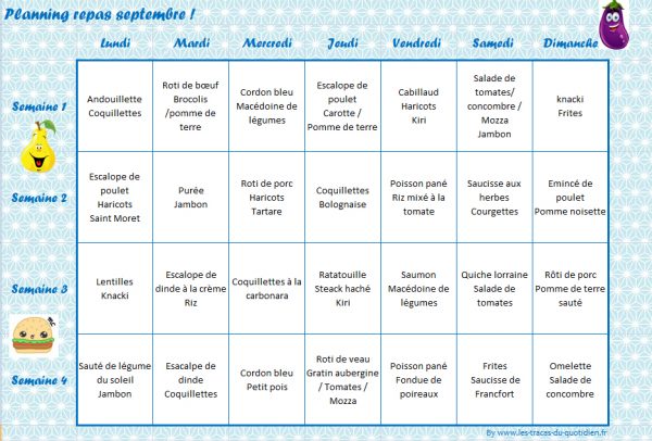 Septembre – Menus pour la famille et adaptés pour les petits Septembre – Menus pour la famille et adaptés pour les petits